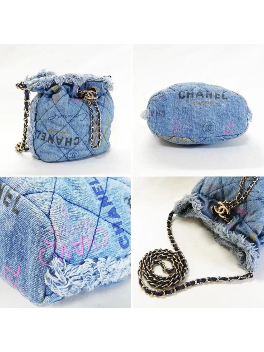 Chanel Denim Small Bucket Bag Blue